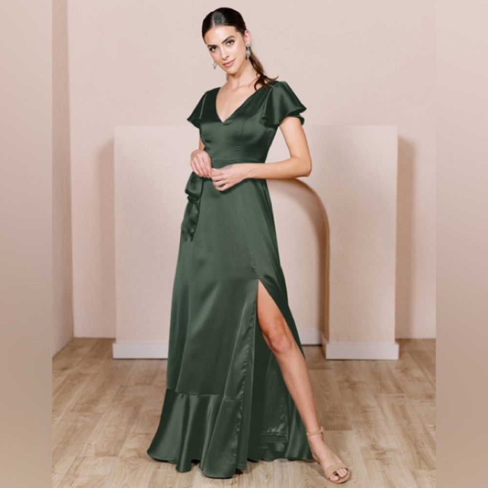Revelry Thalia bridesmaid dress in Satin Olive Green